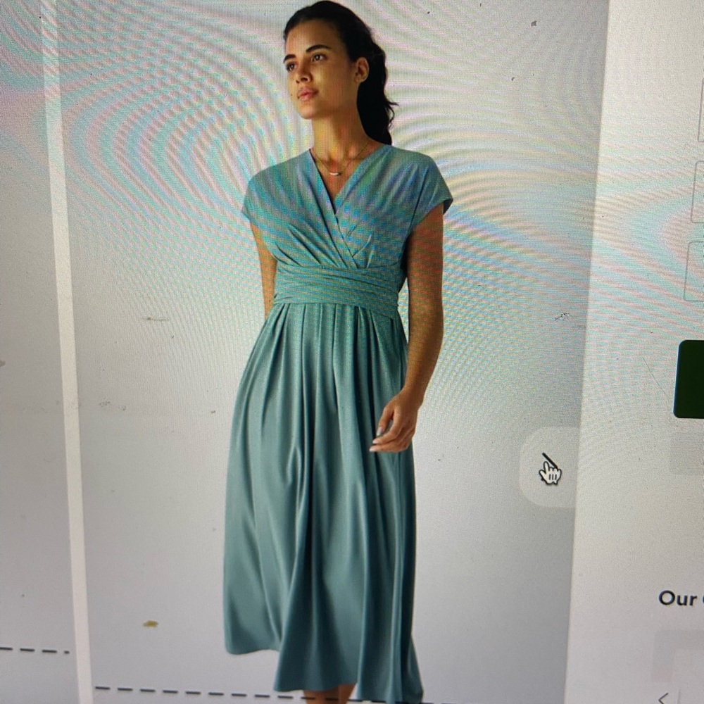 HALARA Green Pleated Midi Sundress with Flutter Cap Sleeves